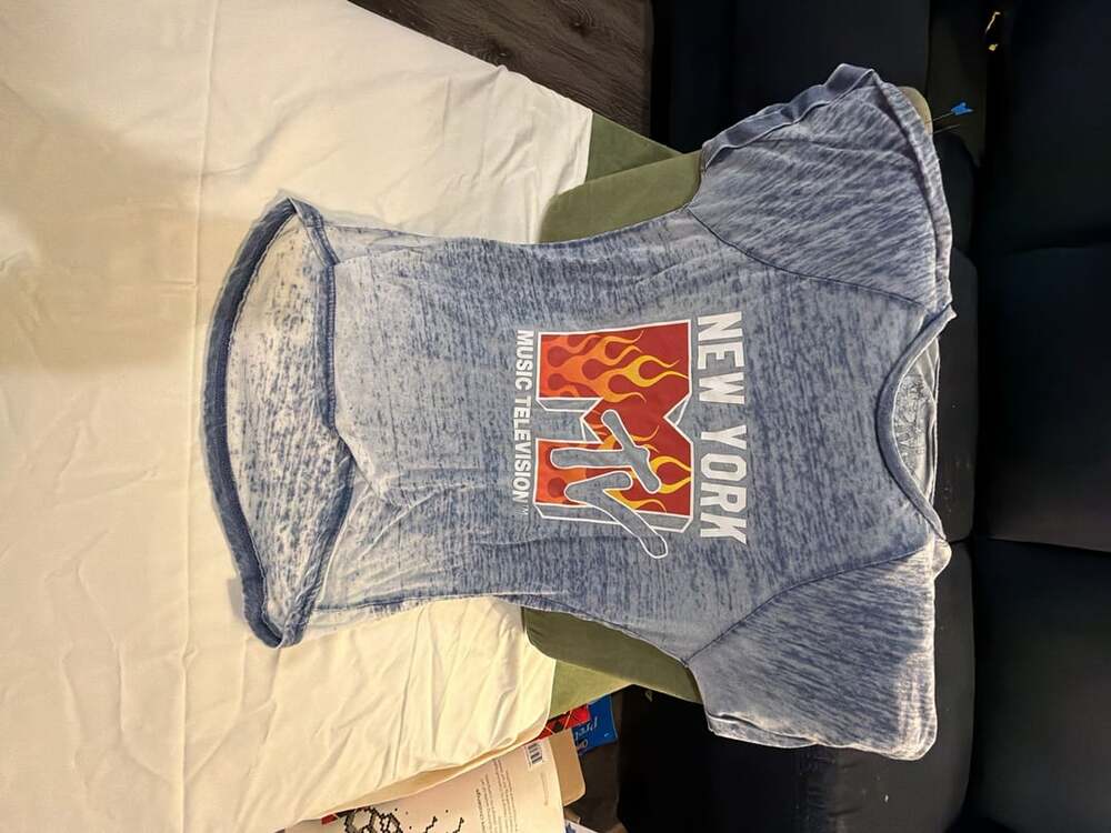 MTV T-Shirt Size S Blue Acid Wash New York Flame Graphic